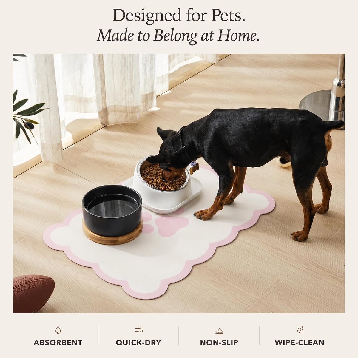 Scalloped Dog Feeding Mat, Beige White, 14" X 19” – Essentials for Dogs - Pink / 19"L x 14"W - image 3