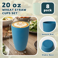 Wrova set of 8 black reusable wheat straw cups, 20 oz, stackable - view 15