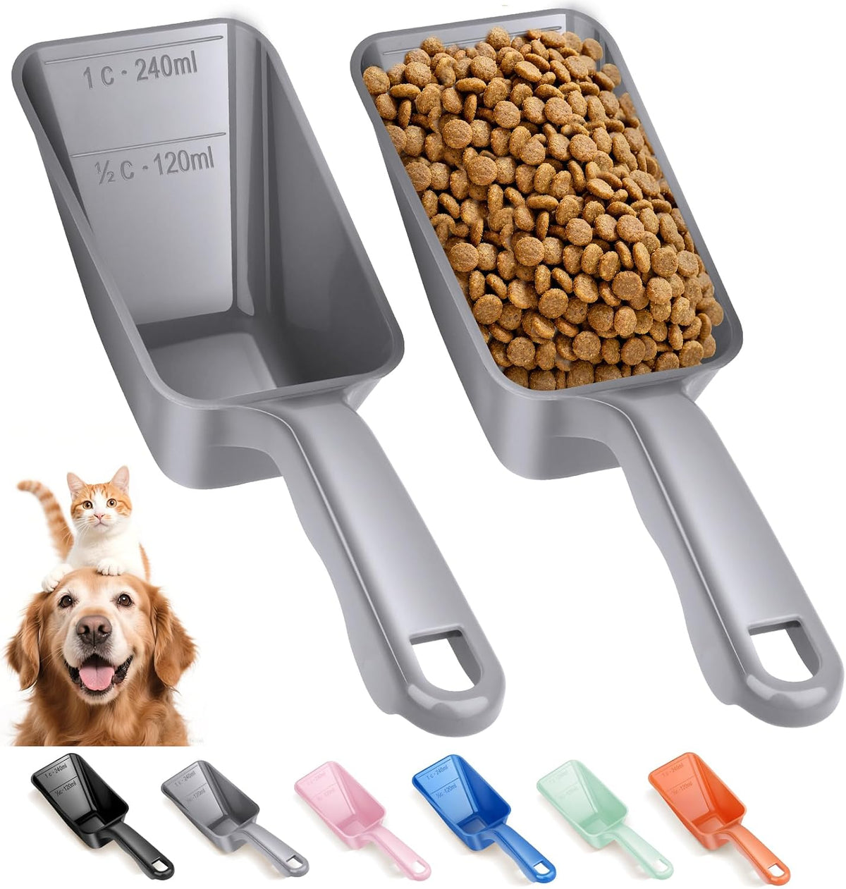 2-Pack Dog Food Scoop 1 Cup - Gray