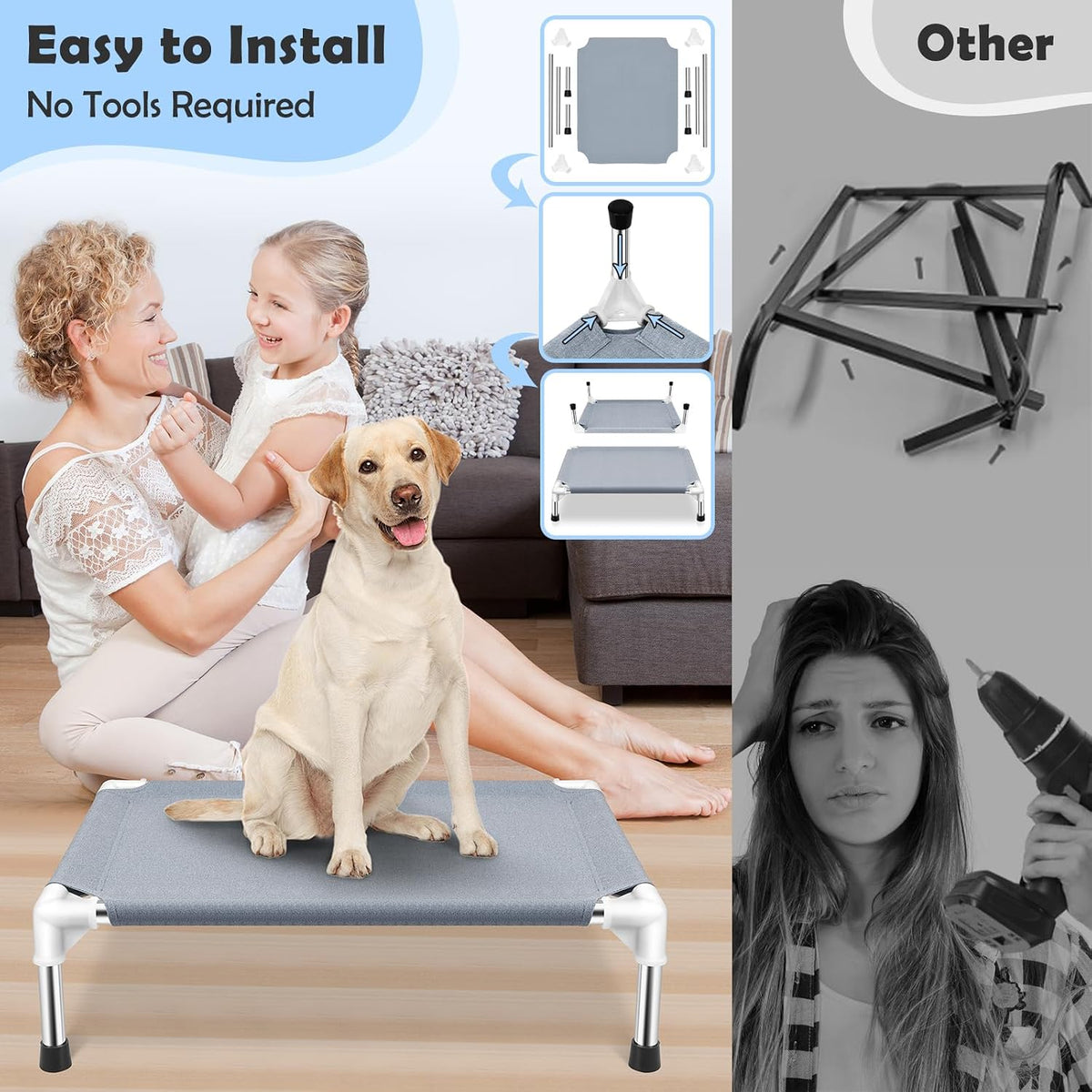 Elevated Dog Bed for Small Dogs, Dog Cooling mat Cot - Grey-M-2 - image 3