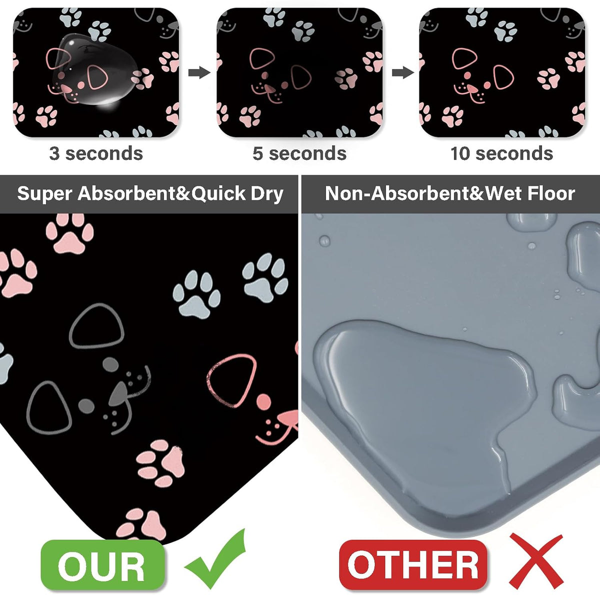 Patterned Cat & Dog Bowl Mat for Food and Water - Large (17" x 30") / Black-dog - image 4