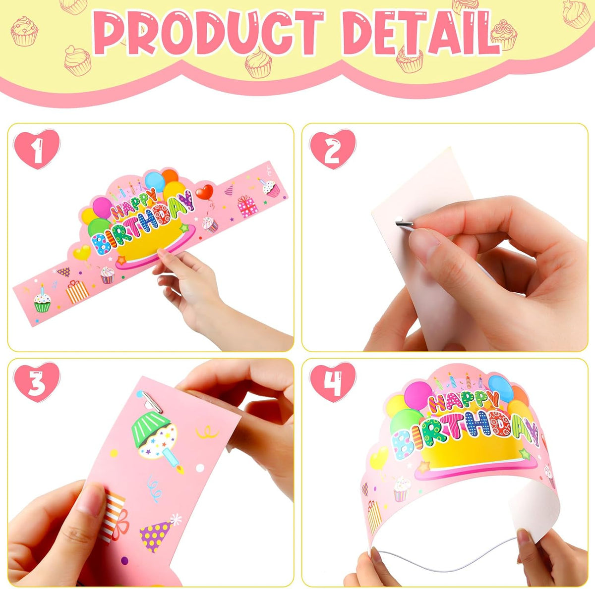 Yunsailing 36 Pcs Birthday Crowns Kids Classroom Party, Pink - Macaron Color - image 3