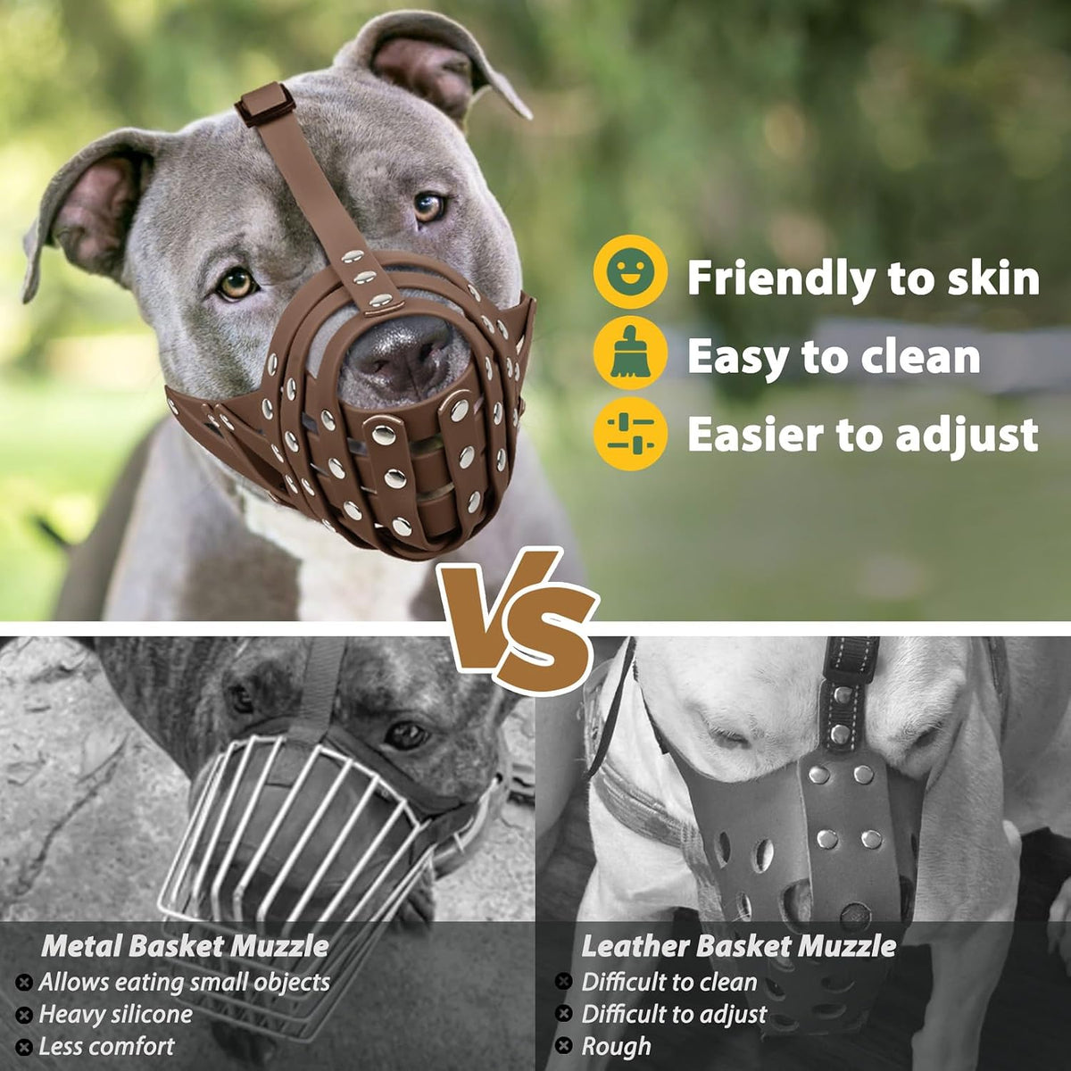 Pitbull Dog Muzzle for Large Medium Dogs Prevent Biting Scavenging – Essentials for Dogs - Brown / L [Snout Cir: 11.5"-13"] - image 3