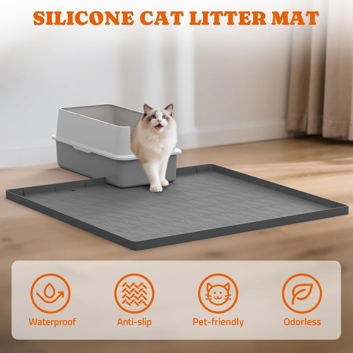 2 Pack Silicone Cat Litter Mat 34 x 22 in, Easy to Clean - Gray / 2 Pack - image 3