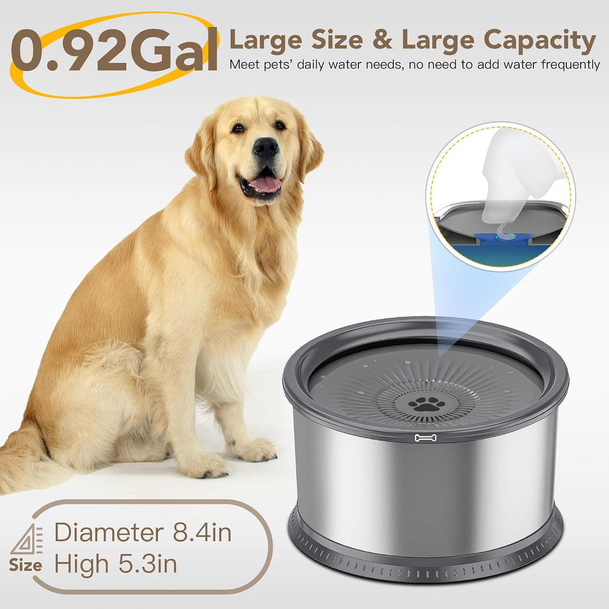 6.5L Stainless Steel Dog Water Bowl - Grey / 3.5L - image 2