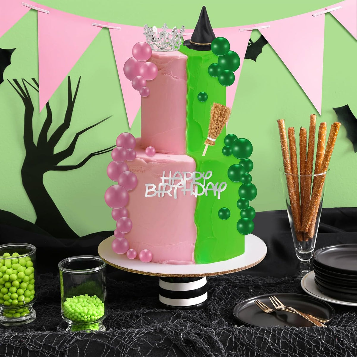 Hooqict 43 piece Halloween cake topper set with sign, tombstone, skulls, trees and spiders - view 31
