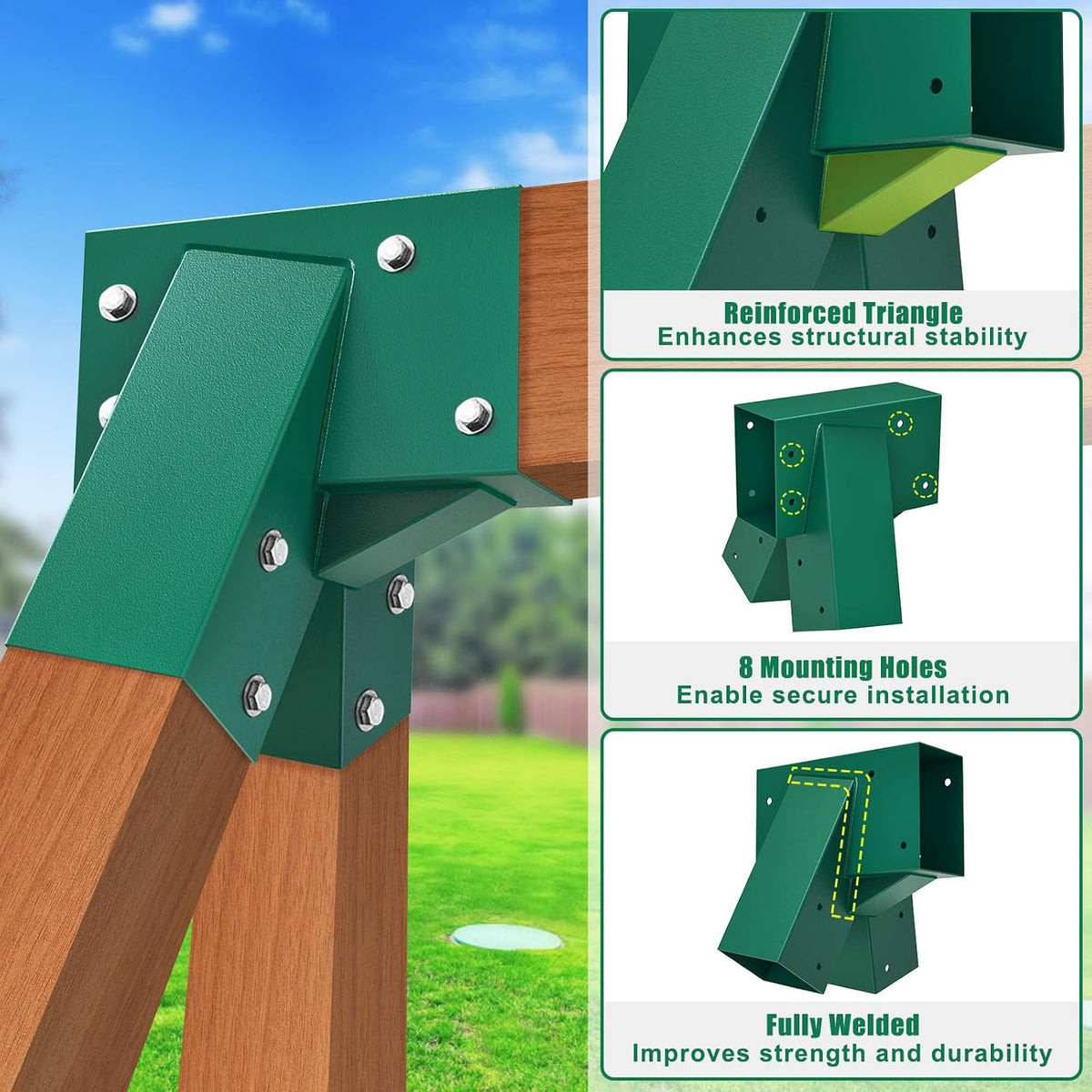 BeneLabel green A-frame middle swing set bracket made of powder coated steel - view 36