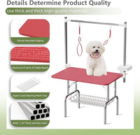 VFK 36''/47''Large Dog Grooming Table, Foldable Pet Station at Home, Dog Grooming Table,Adjustable Cat Drying Desktop with Arms, Nooses, Mesh Tray (Stainless Steel pet Table, 36" Pink)