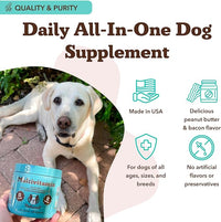 Natural Dog Company 25 in 1 Multivitamin Chews (180 Pcs) Dog Vitamins & Supplements, Peanut Butter & Bacon Flavor, Dogs, Supports Immune System, Antioxidant, Vitaminas para Perros, Multi Dog Families