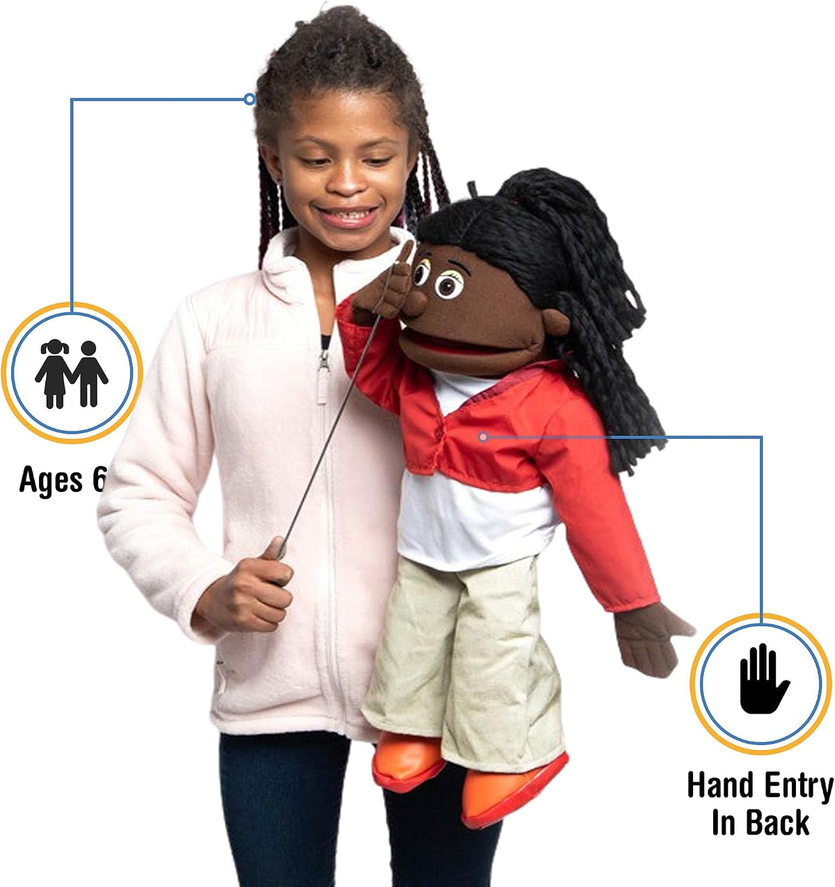 Silly Puppets Sierra 25 inch full body ventriloquist puppet, Black girl character with arm rod - view 2
