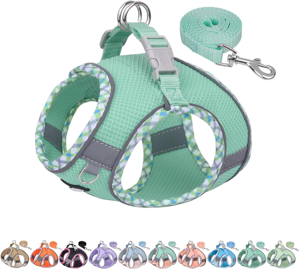 Breathable Dog Harness Small Sized and Leash Set - Turquoise / XXS(Chest: 10 - 11.5")