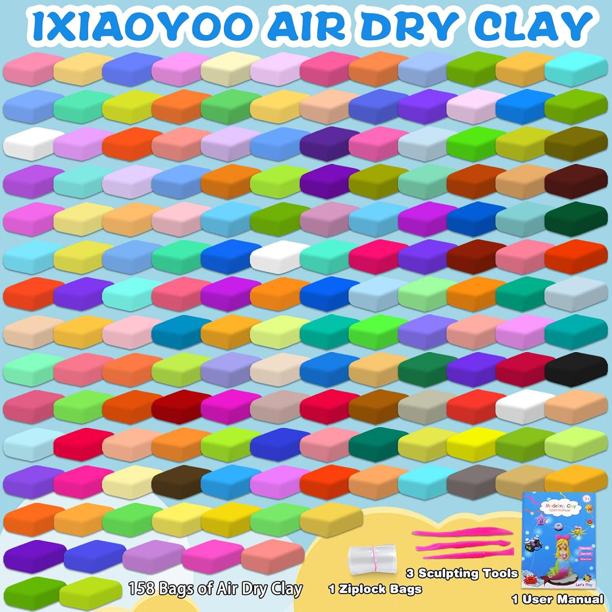 Ixiaoyoo Air Dry Clay, 30 Colors Foam Modeling Clay for School Projects – Fun for Kids & Family - 158 Colors - image 3