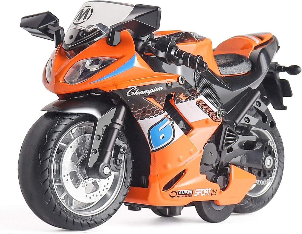 Toy Motorcycle, Pull Back Toy Car with Sound and Light Toy - Orange