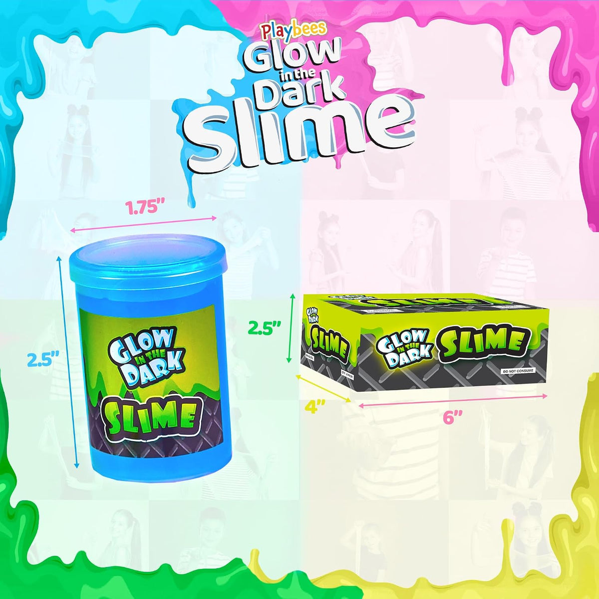 Playbees Glow in the Dark Slime, Neon Goo Party Favors for Kids - 24 Pack - image 3