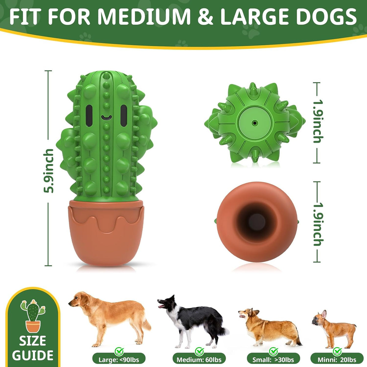 Cactus Dog Chew Toy for Aggressive Chewers - For Medium Large Dog / Green - image 2