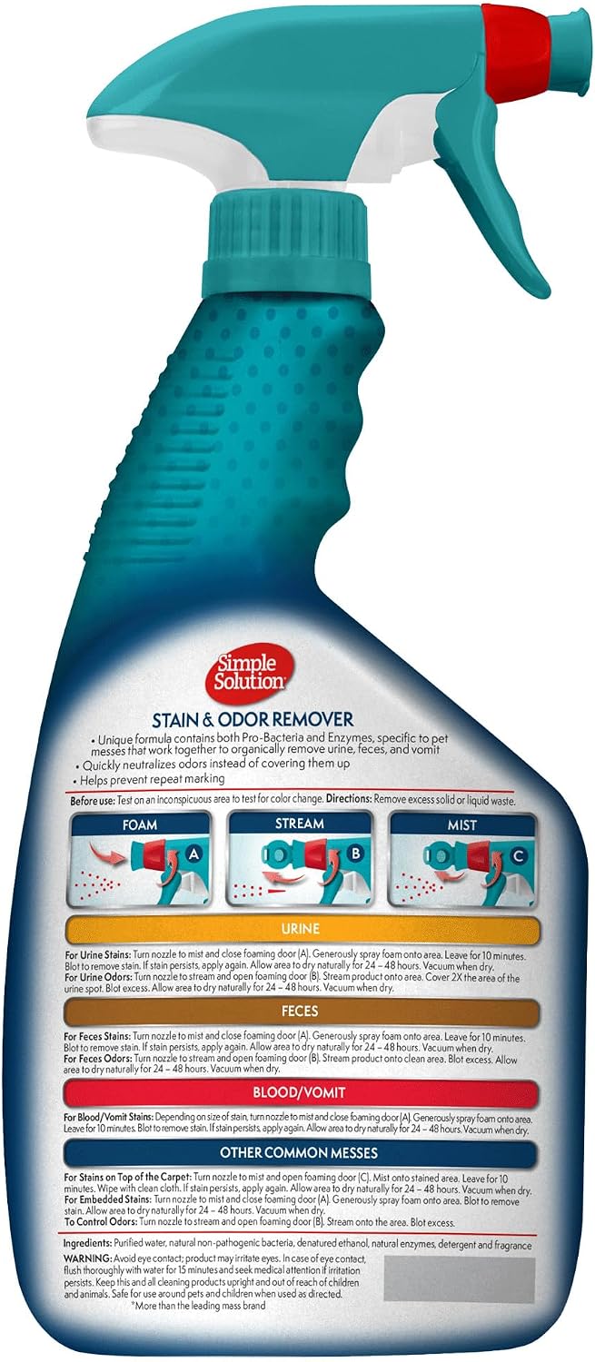 Simple Solution Pet Stain & Odor Remover, Enzyme Stain Cleaner - Unscented / 32 Fl Oz (Pack of 2) - image 2