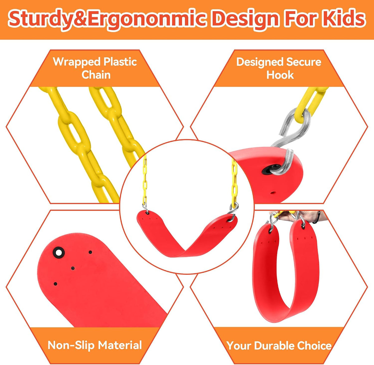 Pink Swing Seat, Heavy Duty Chain Plastic Coated - Red - image 3