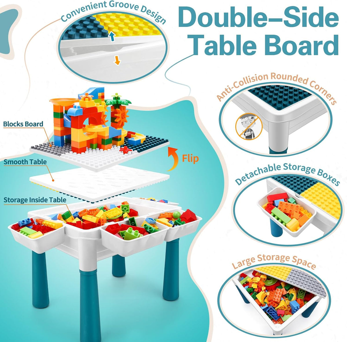 SWATOW 6-in-1 kids activity table with water and sand play and building blocks - view 2