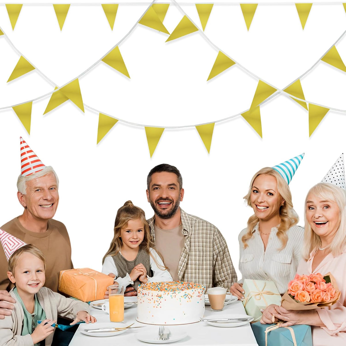 Pennant Banner Flags Pastel for Birthday Classroom Outdoor 4 Strings – Fun for Kids & Family - Gold (Metallic) - image 4