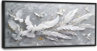 Quorin Feather Dove Bird Large Wall Art White Gray Holy Wings Pictures Peaceful Birds Flying Wall Decor Canvas Print Painting Artwork for Bathroom Living Room Bedroom 60L x 30W