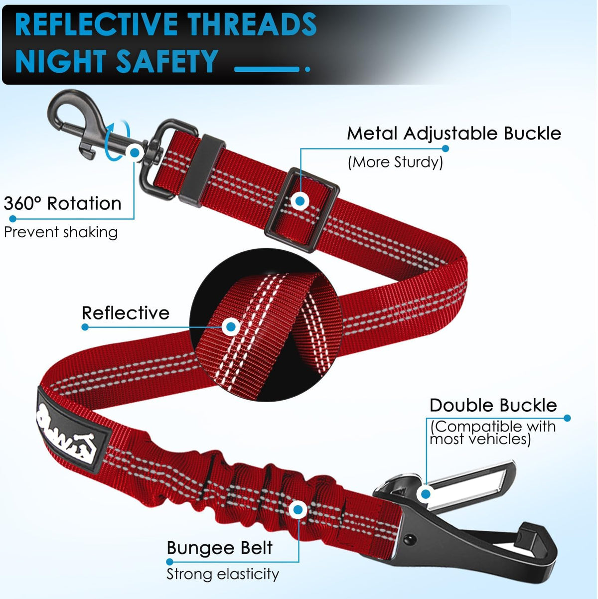 Lukovee Dog Seat Belt, 3-in-1 Headrest & Seatbelt Clip & Latch, 2 Pack – Essentials for Dogs - Red / A- Headrest with Clip + 2 in 1 Seat Belt - image 4
