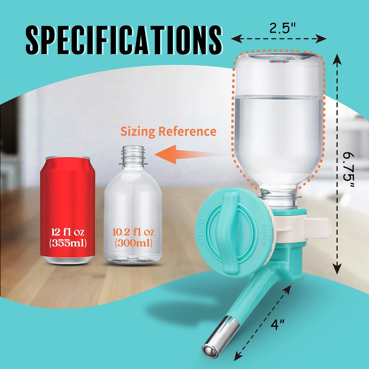 Choco Nose Patented No-Drip Dog Water Bottle/Feeder for Dogs/Cats - C528 Aqua / Rabbits-Chinchillas-Toy Dogs-10.2 fl.oz - image 4