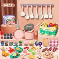 130Pcs Kitchen Playset, Toddler Pretend Cooking Play Pots, Pans - Pink / 80 Pcs - image 2