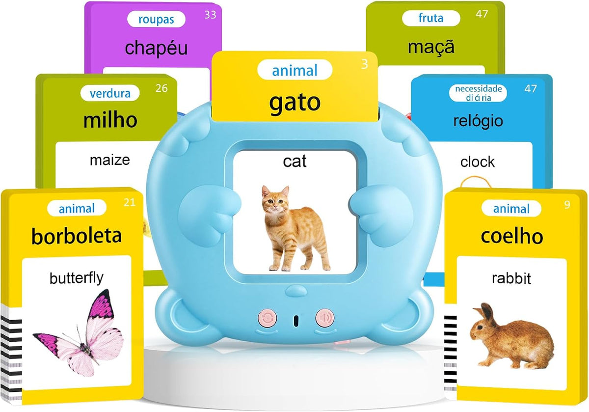 Spanish & English Talking Flash Cards for Toddler - Blue / Portuguese & English (224 Words)