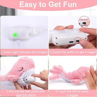 Mity rain 2 in 1 Interactive Dog Toys, Fish Dog Toy to Keep Them Busy, Plush Squeaky Dog Toys, Rechargeable Wiggly Pink Pet Toys for Small Medium Large Dogs, Moving Dog Toys for Indoor&Outdoor