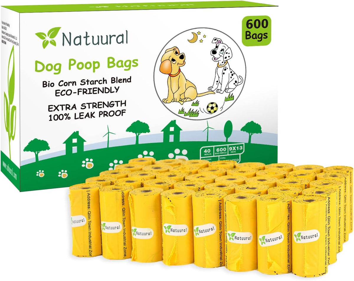 Dog Poop Bags-150 Counts with Leash Dispenser, 10 Rolls - Yellow / 600 Count (Pack of 1)