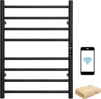 KEG Smart WiFi Towel Warmer Wall Mounted with Built-in Timer and Temperature Adjust Control, 8 Bars Electric Stainless Steel Heated Towel Racks for Bathroom Black