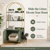 Cat Litter Box Enclosure with 2-Tier Shelves - Green and Gold - image 3