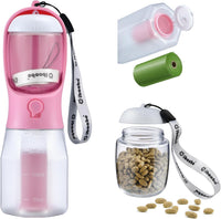 Dog Water Bottle with Food Container & Poop Bag Holder & Filter – Essentials for Dogs - #03 Pink / 12oz