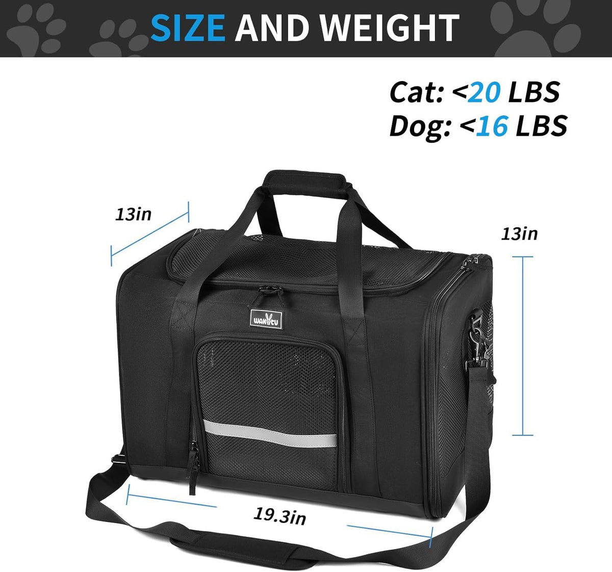 Wakytu TSA & Airline Approved Soft Pet Carrier for Cats/Dogs - 19.3"L x 13"W x 13"H / 2.0 Black - image 2