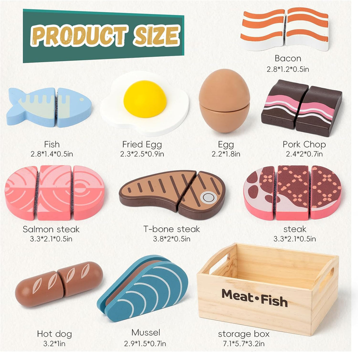 kienvy 10-piece wooden meat and fish play food set with storage box - view 19