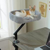 PAWZ Road Cat Desk Bed 360°Rotating Supports to 50 Lbs Cozy Nest - Gray / Plush