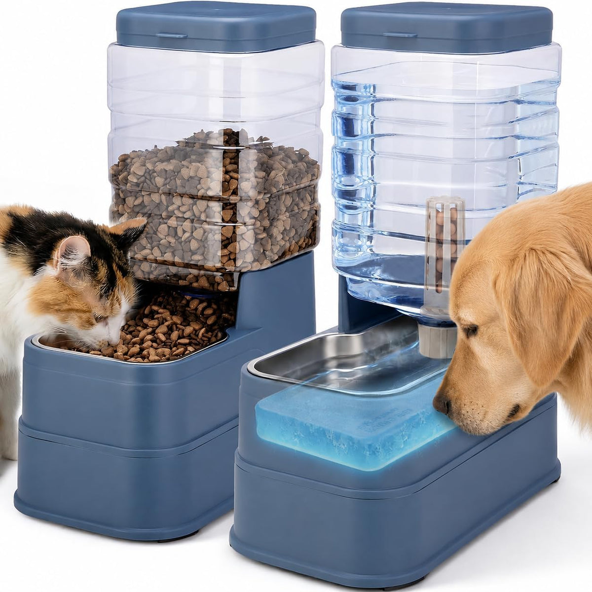2 Pack Automatic Cat Feeder and Water Dispenser 1.3 Gallon Dog - Blue