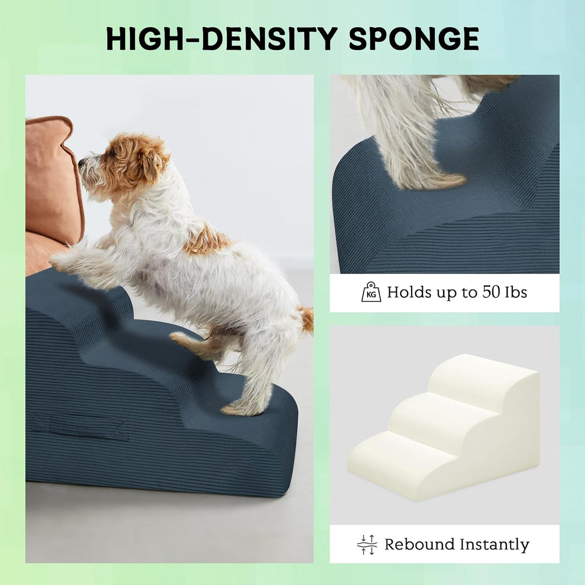4 Step Dog Stairs Pet Ramp for High Beds, Sofas and Cars – Essentials for Dogs - Navy / 3.0 / 3-Step 16"H - image 4