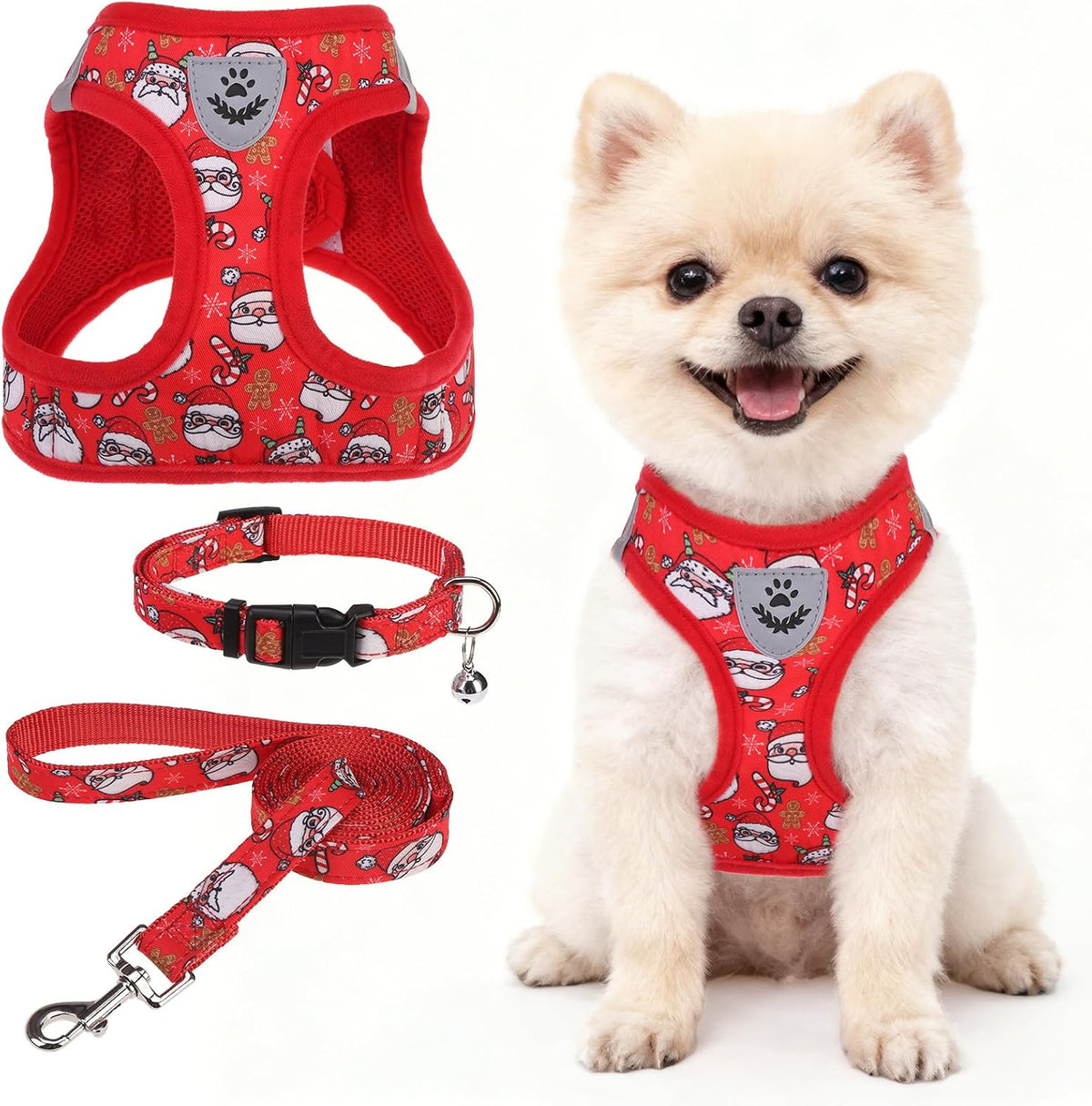 SCENEREAL Small Dog Harness Collar and Leash Set - Red-Christmas / S: Chest Girth: 14.5"-16"