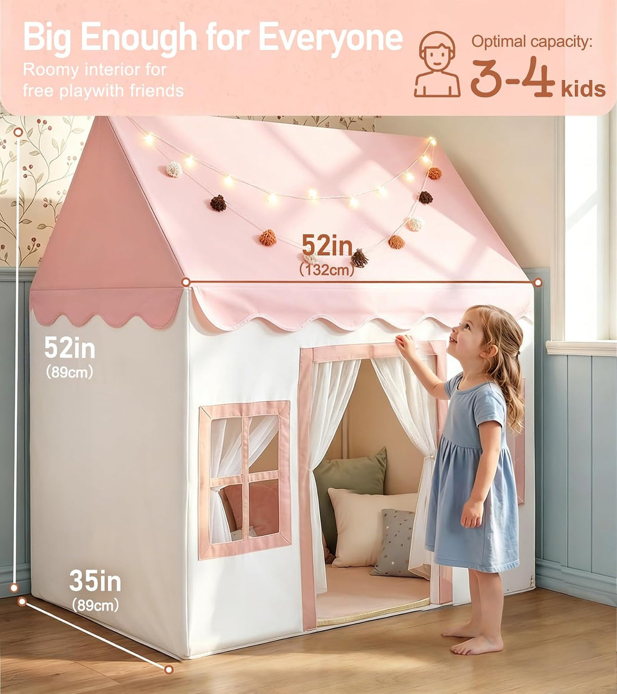 Little Dove Kids Play Tent with Mat - Pink Play Tent / Large Size - image 2