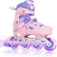 Nattork adjustable inline skates for kids with light-up wheels and checkerboard upper - view 5
