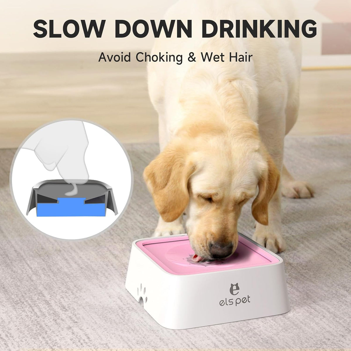 ELS PET No Spill Dog Cat Bowl 35oz 1L Anti Slip Travel Water - 2L / Pink - image 2