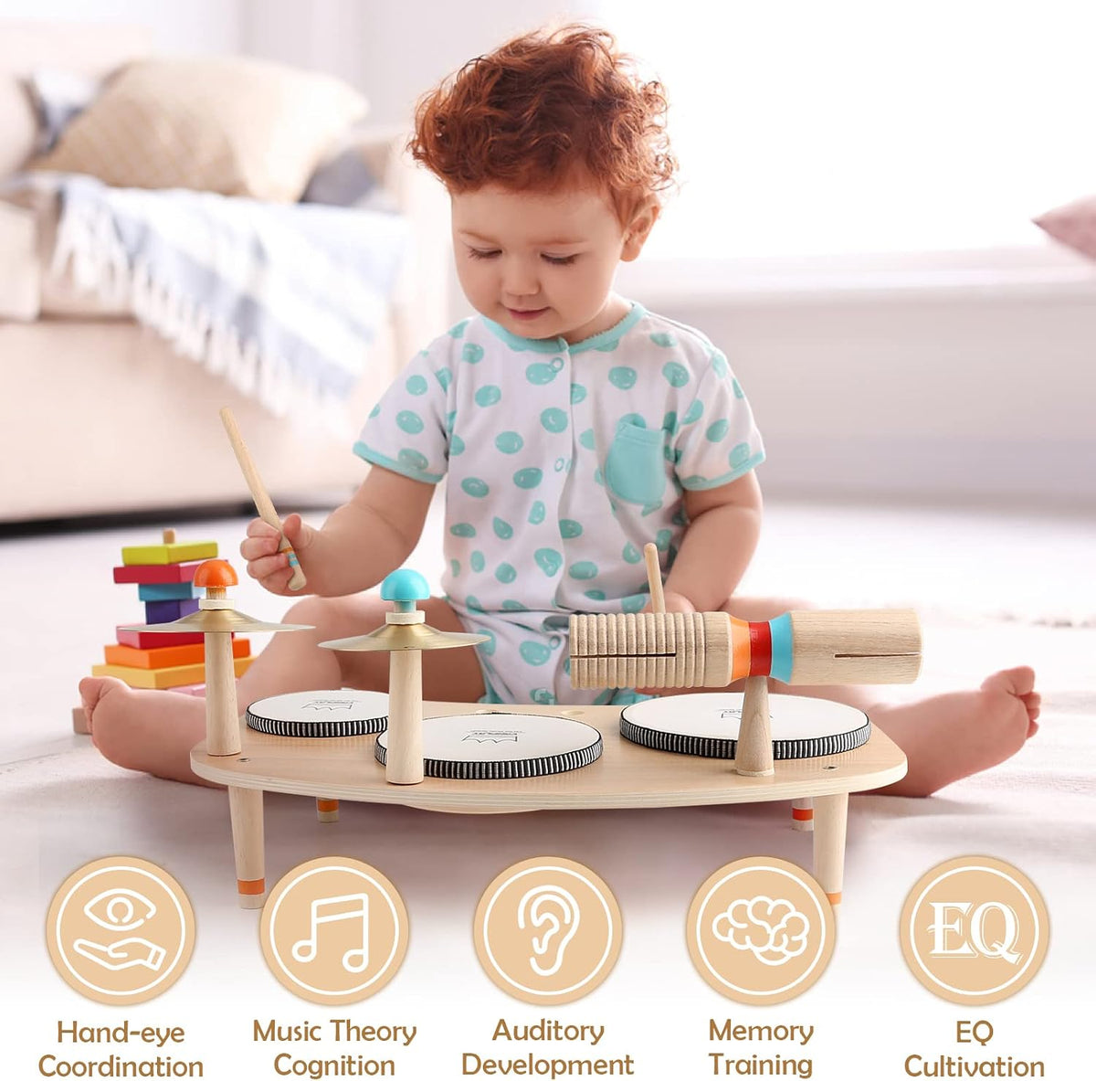 Vanplay Kids Drum Set, Montessori Toys for 2 3 Year Old Boy Girl Gifts – Fun for Kids & Family - Multi-colored - image 2