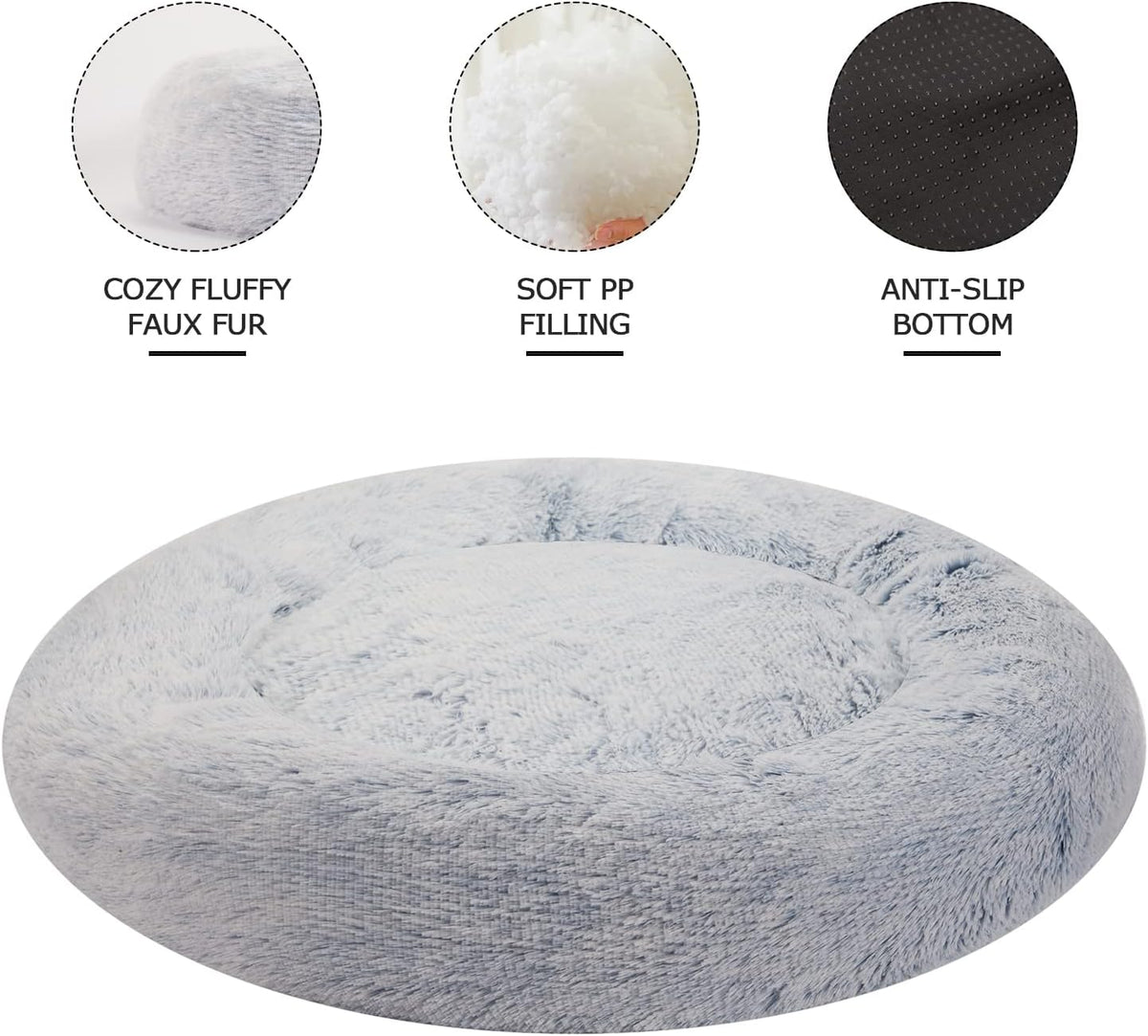Calming Fluffy Donut Dog Bed for Large Dogs, 36" Round - 23.0"L x 23.0"W x 7.0"Th / Light Blue - image 3