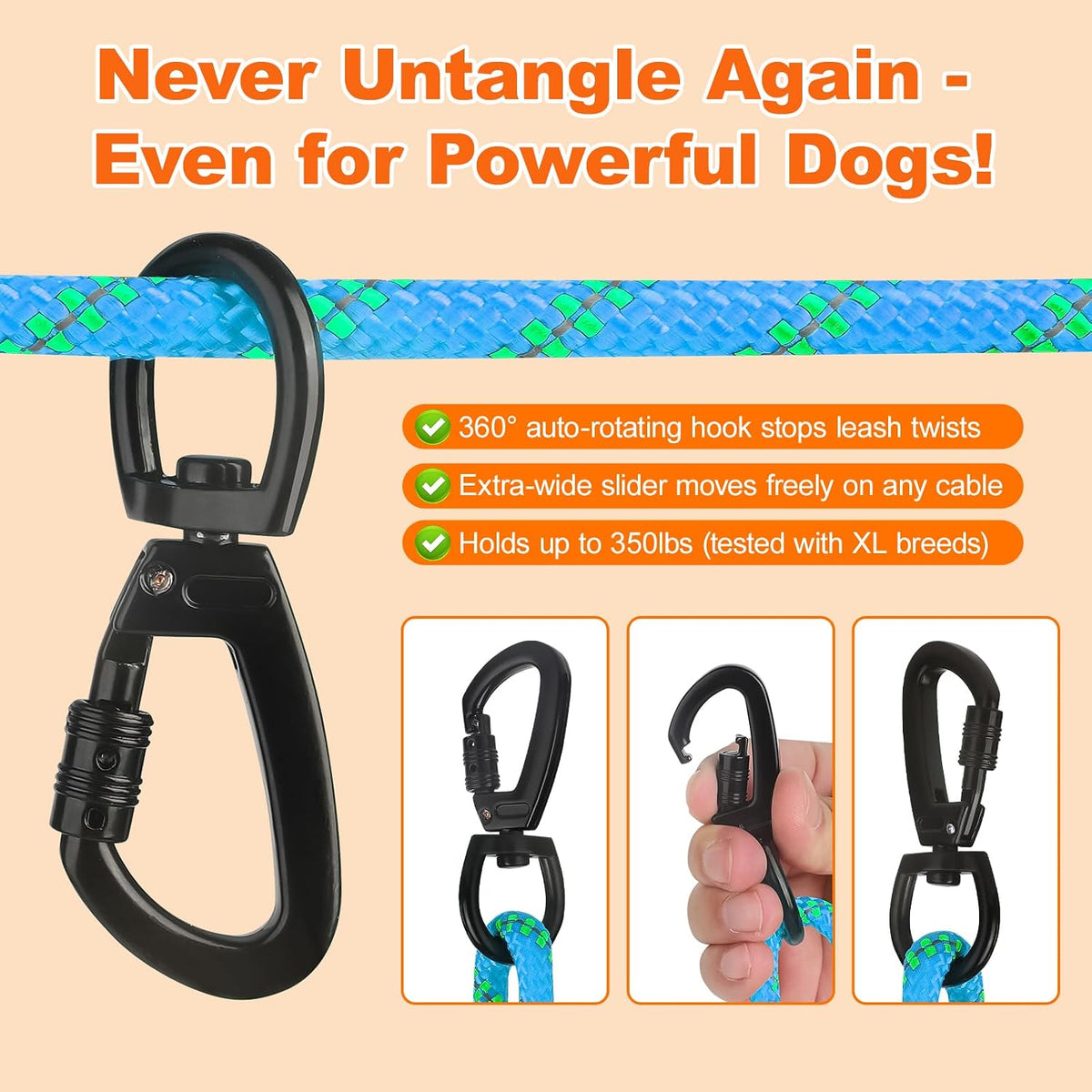 50ft Dog Tie Out Cable, Dog Leash, Long Leash for Dogs Outside - 50FT / Blue - image 3