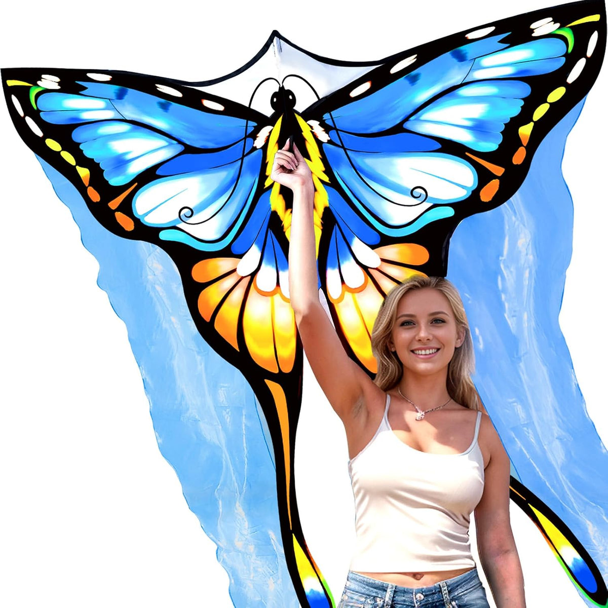 SGftre Tulle Butterfly Pink Kite，Extremely Easy to Fly - blue