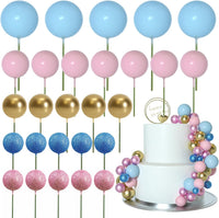 ASTARON 50 Pcs Ball Cake Topper Sticks Mini Balloons for Cake - Pink Blue Series