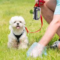 Clear Metal Dog Waste Bag Dispenser & Holder - Portable, 1 Hand Free, Fits Leash Accessory, Set Includes Dog Poop Bags