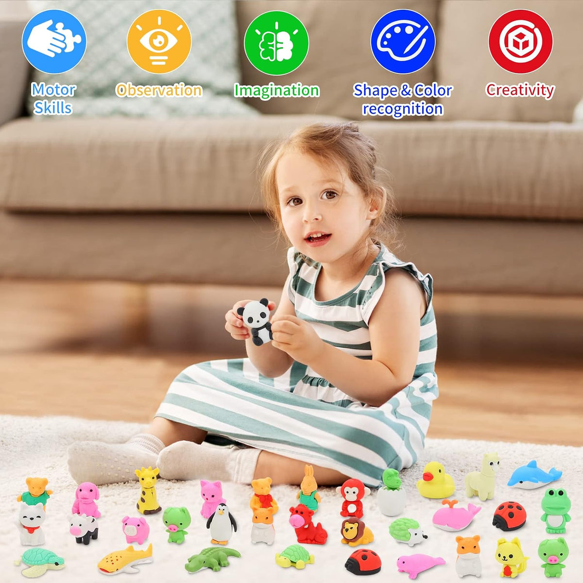 70Pcs Animal Erasers for Kids Desk Pets - 98 - image 2