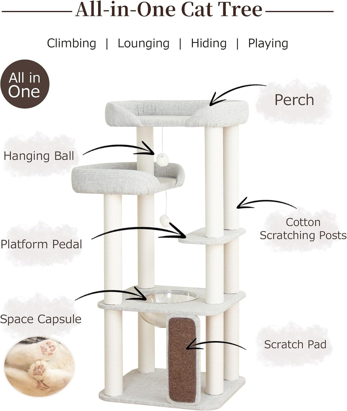 37.5" Cat Tree Tower for Large & Senior Cats, Low-Step Design – Essentials for Cats - Gray 53'' - image 3